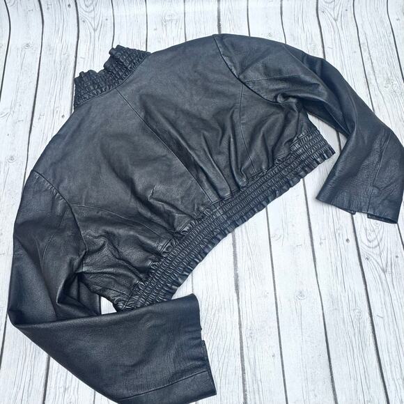 Ashley Stewart Great Women of Style Black Cropped Genuine Leather Jacket Size 3X - Picture 3 of 4